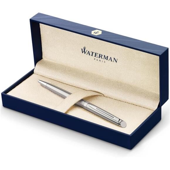 Ballpoint Pen Stainless Steel with Chrome Trim Medium Point Blue Ink Gift Box - Picture 1 of 8